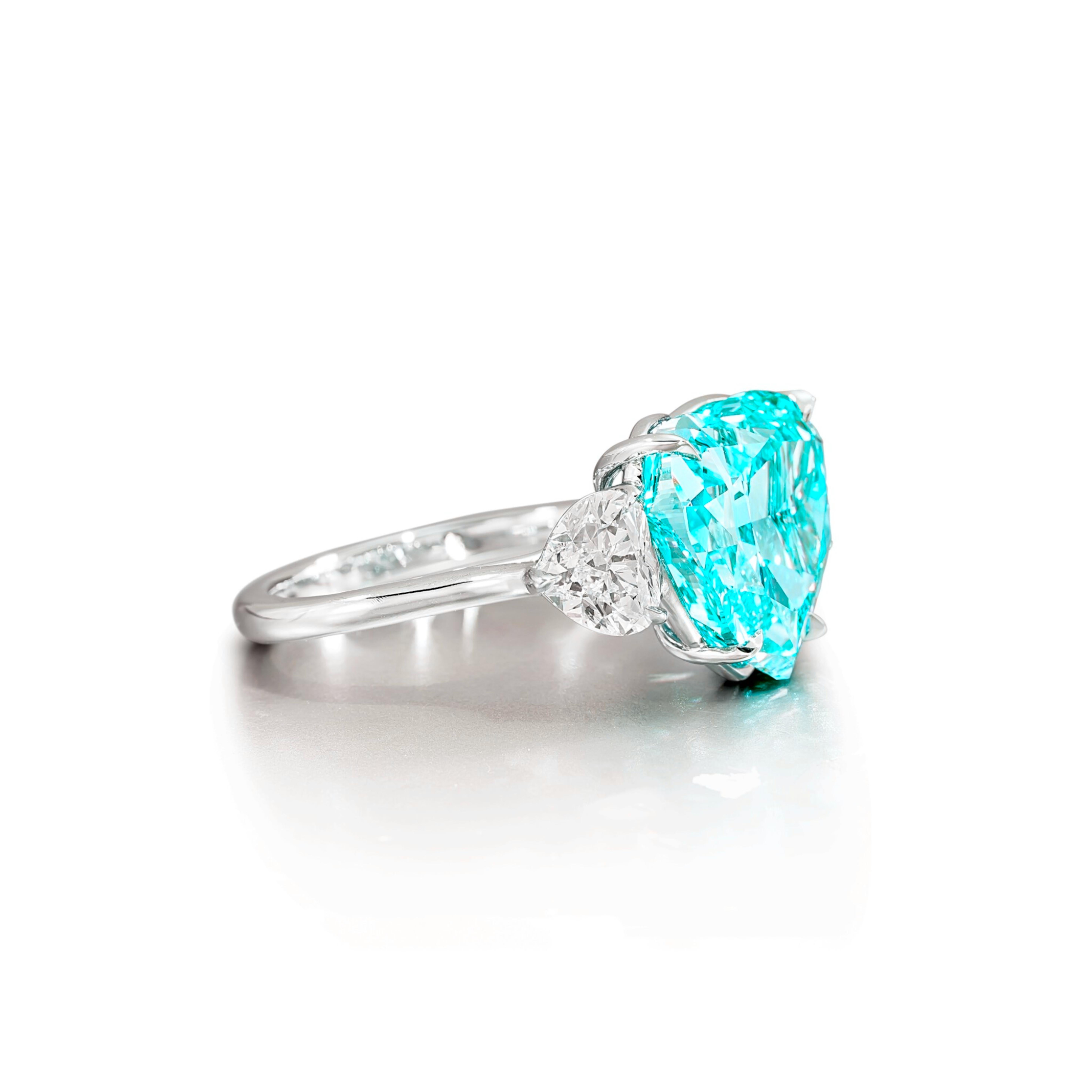 C.Dunaigre 2.98 Carat Heart Cut Paraiba Tourmaline Diamond Platinum Ring In New Condition For Sale In Chicago, IL