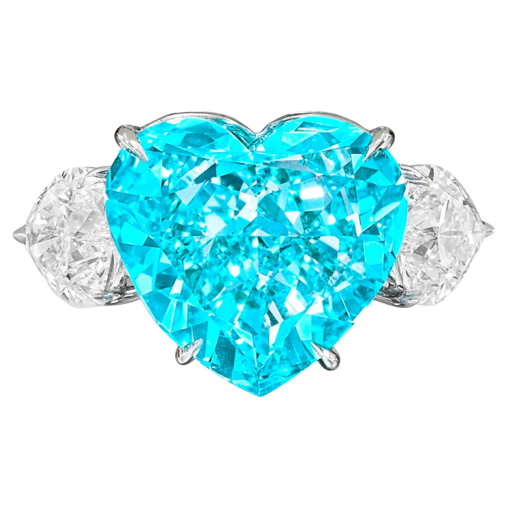 C.Dunaigre 2.98 Carat Heart Cut Paraiba Tourmaline Diamond Platinum Ring