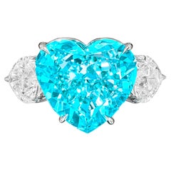 Bague en platine Dunaigre avec tourmaline Paraiba taille cœur de 2,98 carats et diamants