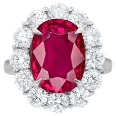 A.I.C. 7,59 Carati Ovale Rubino Diamante Cocktail Anello in Platino