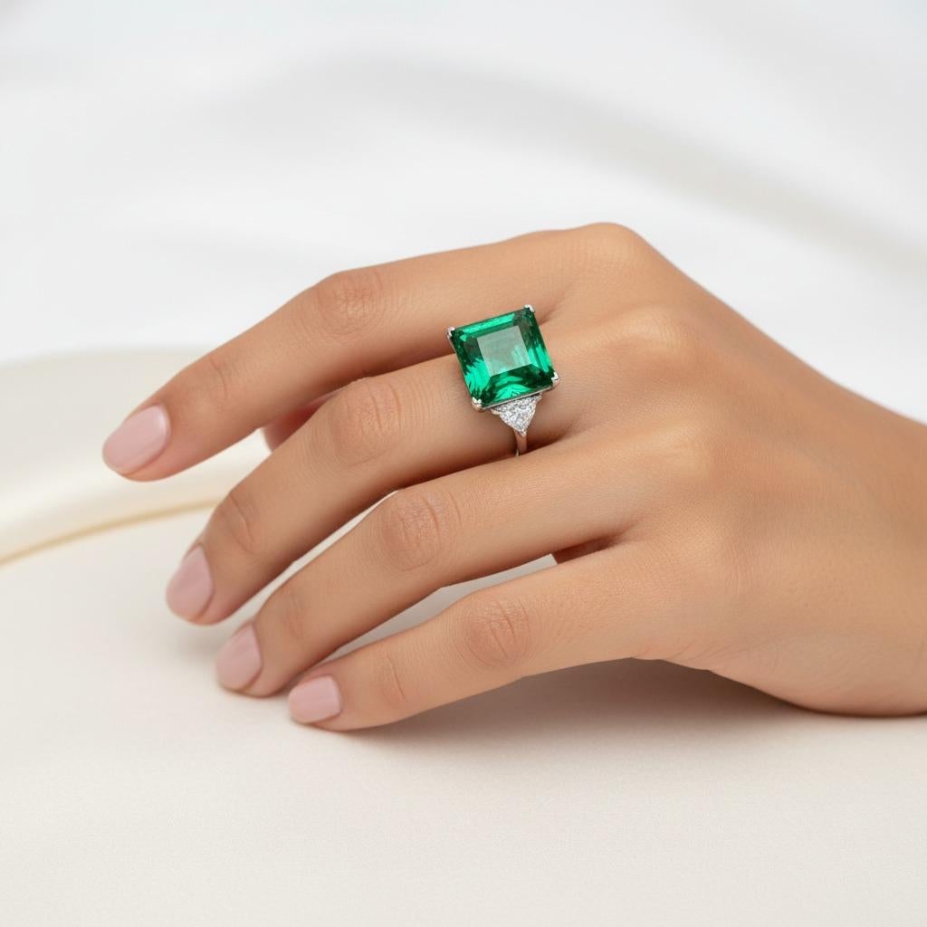 C.Dunaigre 8,89 Karat kolumbianischer Smaragd und Diamantring aus Platin (Moderne) im Angebot
