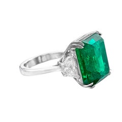 C.Dunaigre 8.89 Carat VIVID Green Colombian Emerald Diamond Ring