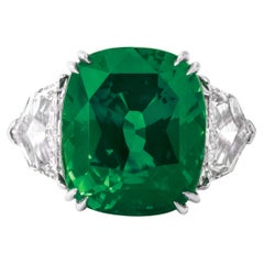 C.Dunaigre Certified 27 Carat COLOMBIAN Emerald Cut 18K White Gold Diamond Ring