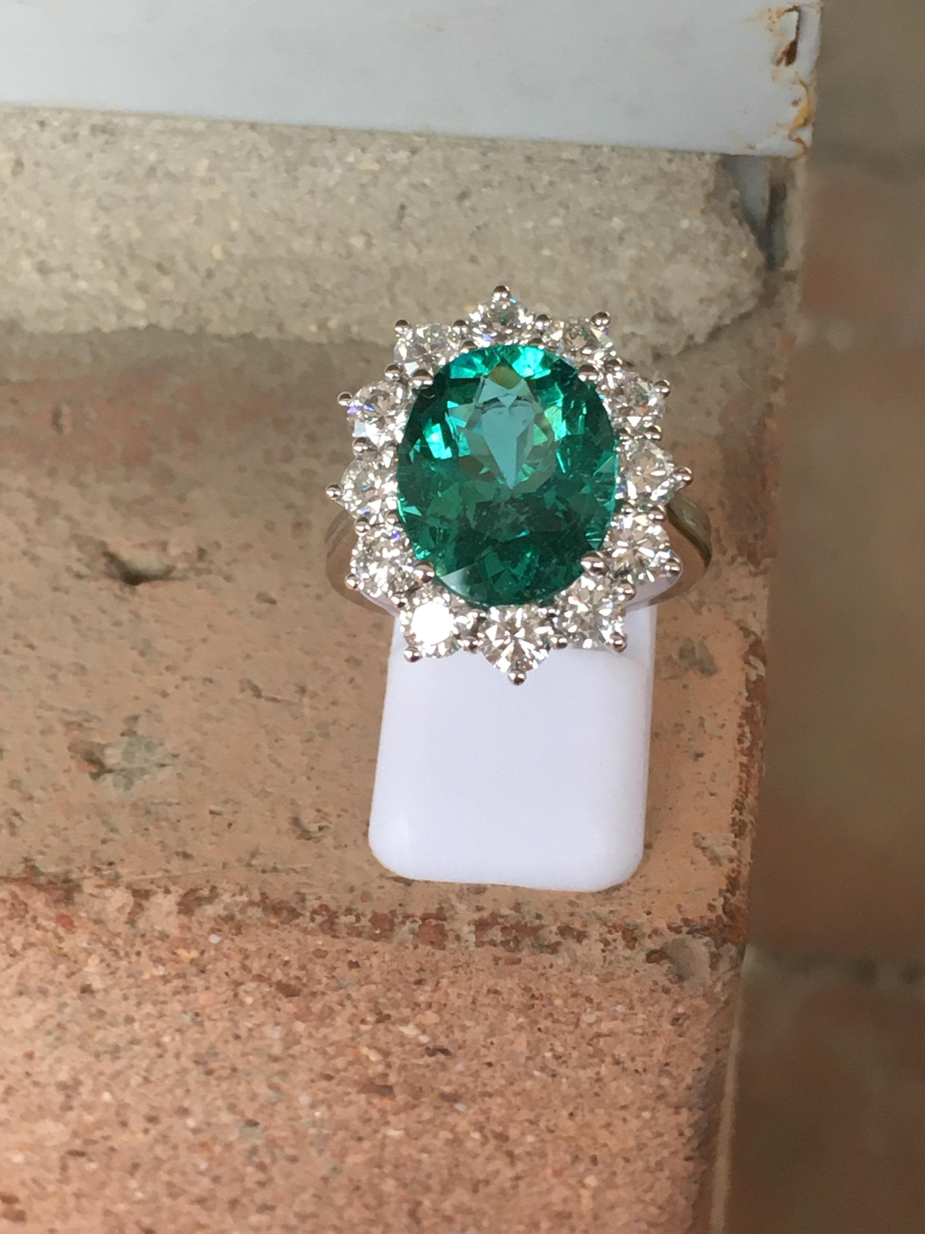 C.Dunaigre Certified 5.81 Carat Brazilian Green Emerald Diamonds Engagement Ring For Sale 2