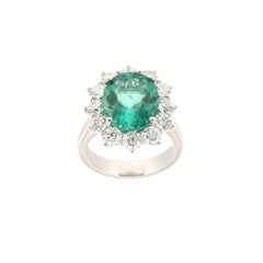 C.Dunaigre Certified 5.81 Carat Brazilian Green Emerald Diamonds Engagement Ring