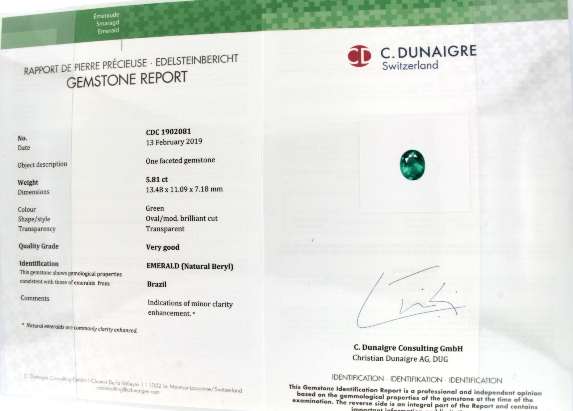 C.Dunaigre Certified 5.81 Carat Brazilian Green Emerald Diamonds Engagement Ring For Sale 12
