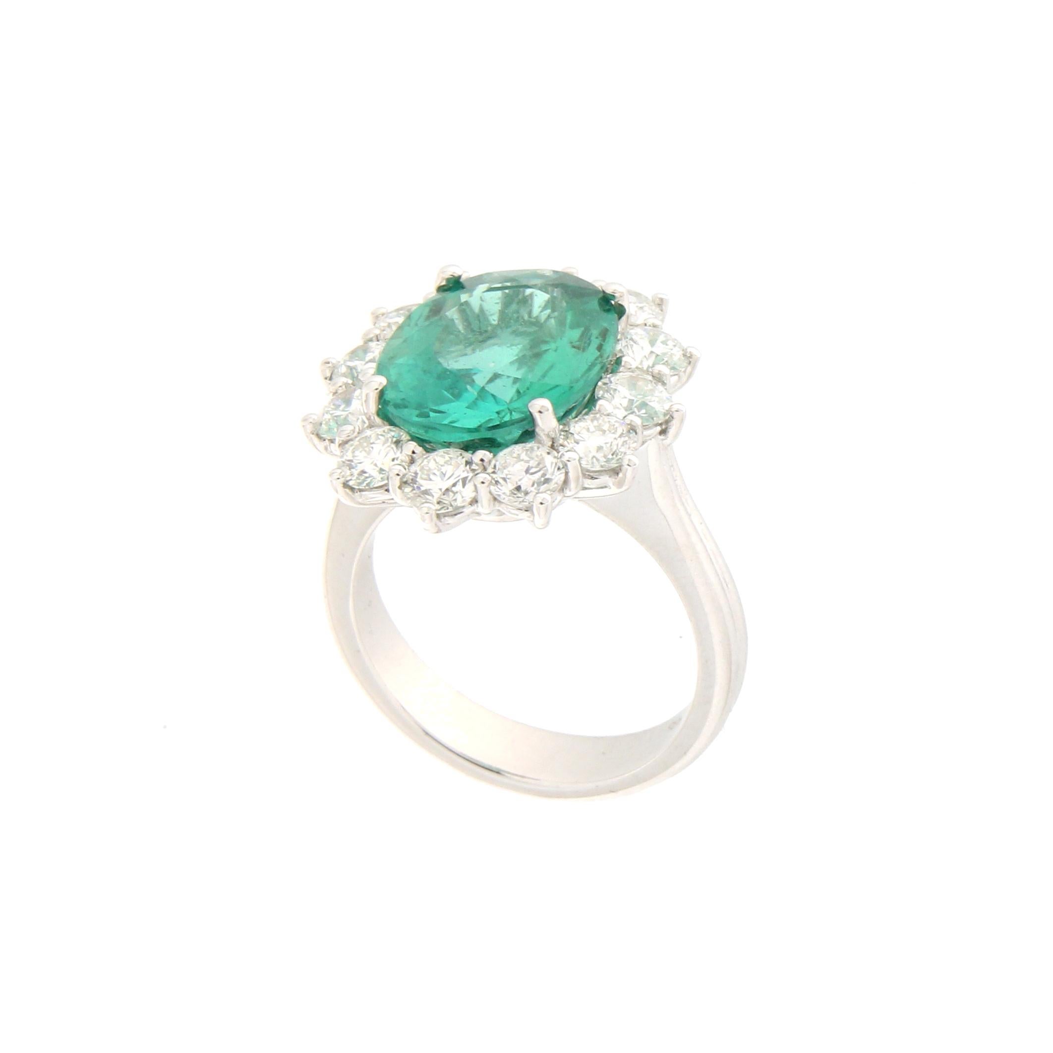 Artisan C.Dunaigre Certified 5.81 Carat Brazilian Green Emerald Diamonds Engagement Ring For Sale