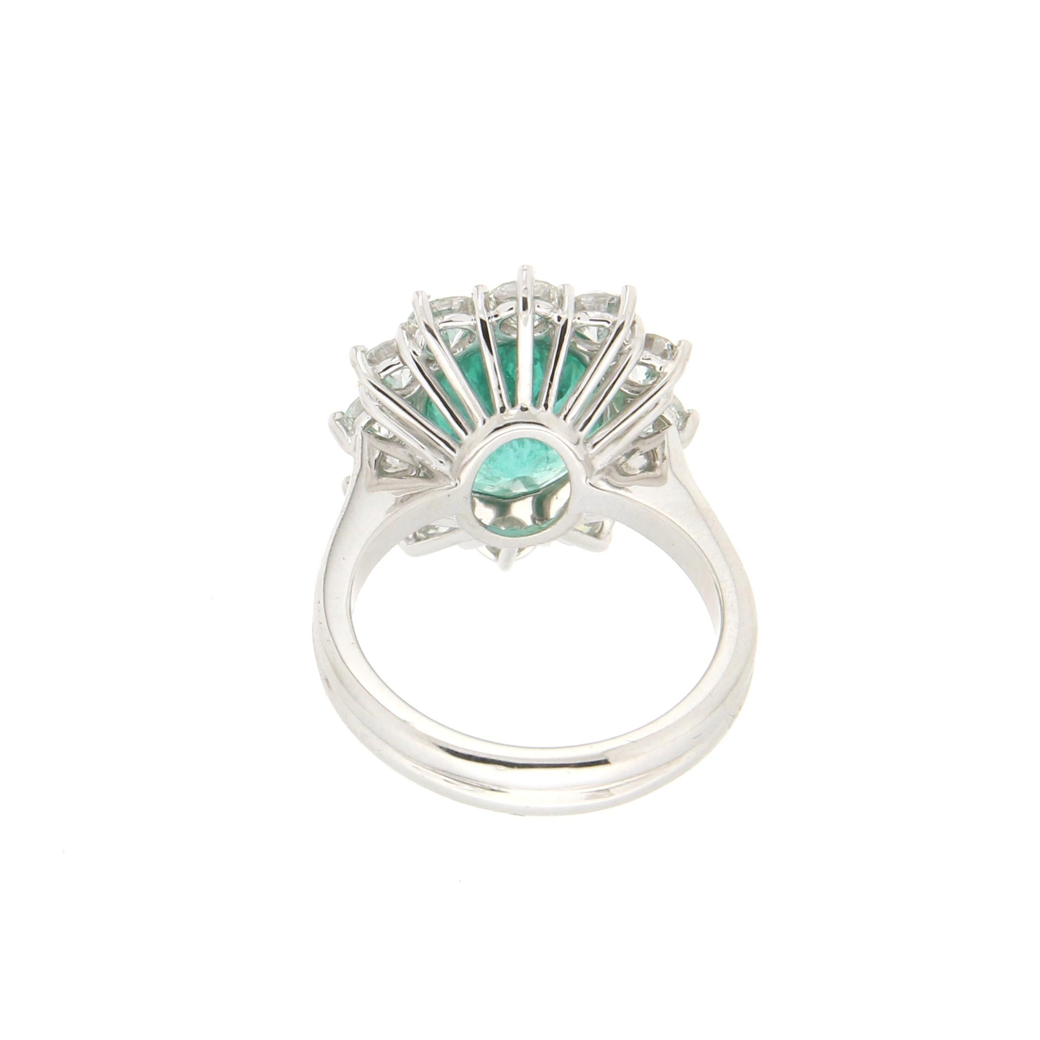 Brilliant Cut C.Dunaigre Certified 5.81 Carat Brazilian Green Emerald Diamonds Engagement Ring For Sale
