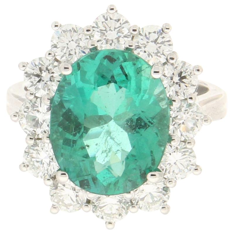 C.Dunaigre Certified 5.81 Carat Brazilian Green Emerald Diamonds Engagement Ring