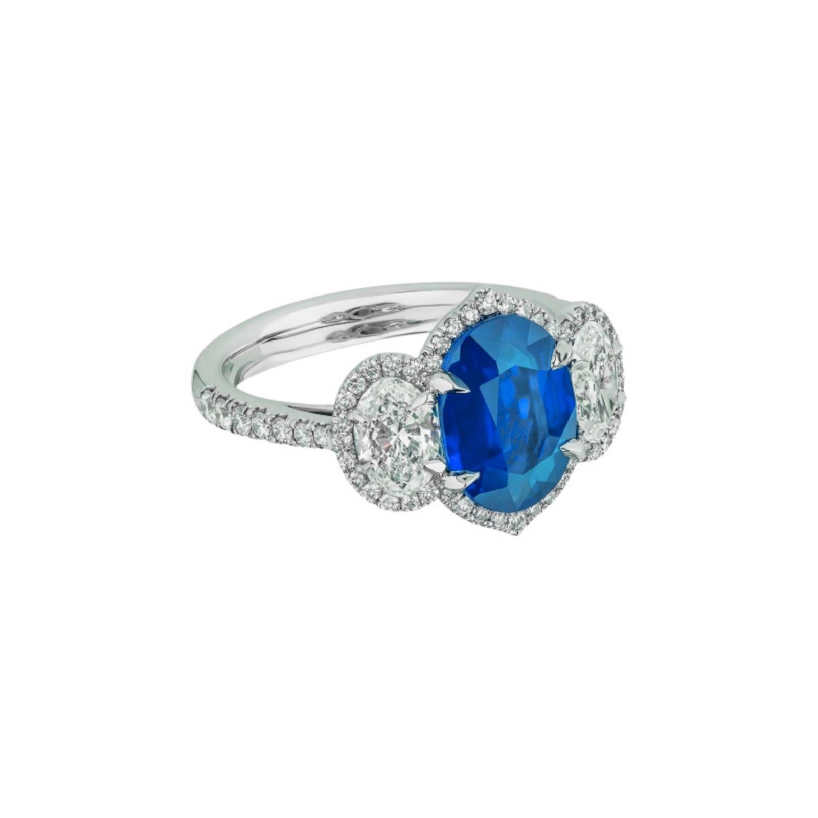 C.Dunaigre zertifizierter 6,57 Karat intensiver blauer UNHEATED Saphir Ring (Ovalschliff) im Angebot