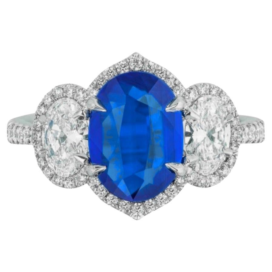 C.Dunaigre Certified 6.57 Carat Intense Blue UNHEATED Sapphire Ring