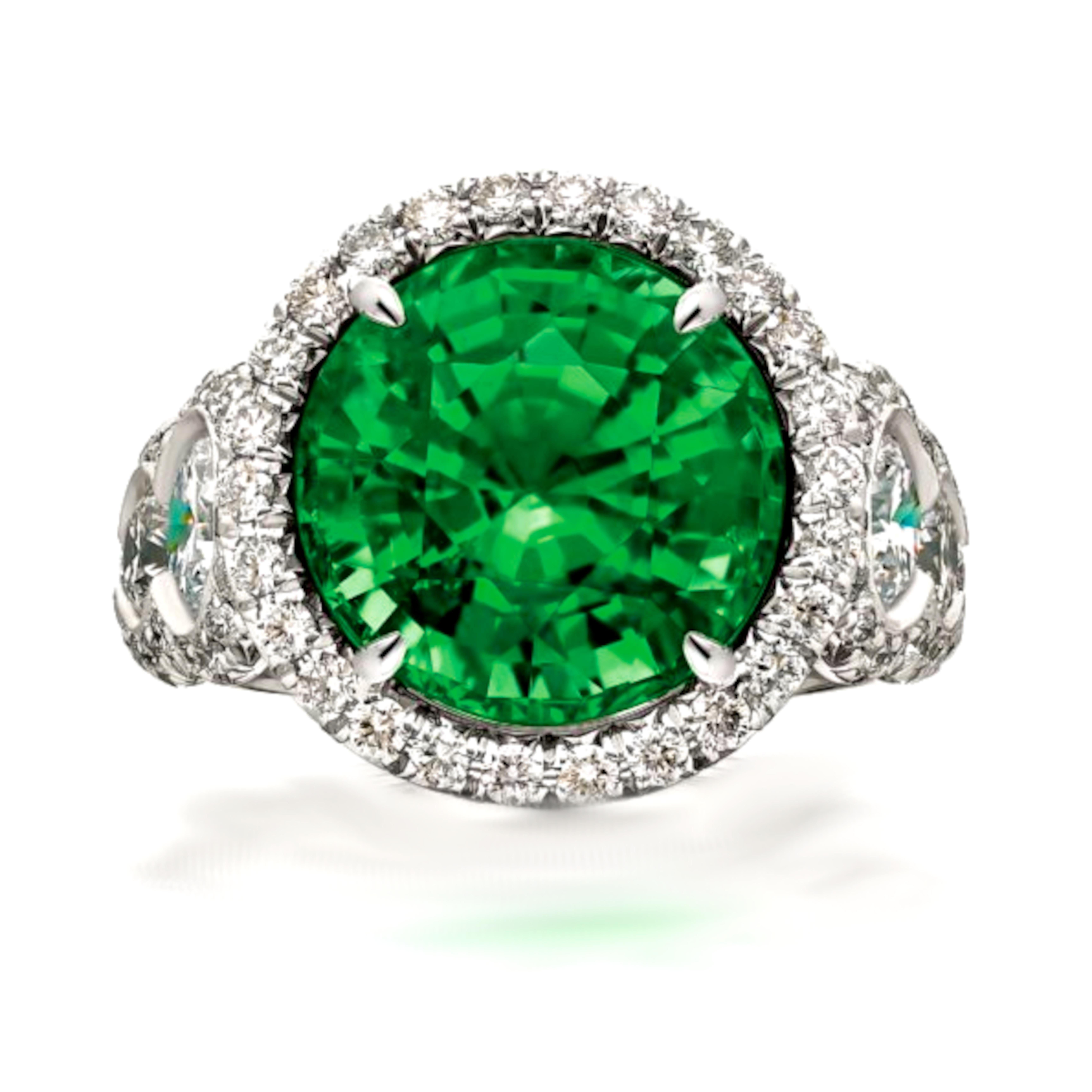 Taille ronde C.C. Certified 6.84 Carat UNTREATED MUZO COLOMBIAN Emerald Ring en vente