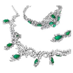 C.Dunaigre Émeraude brésilienne certifiée et diamant de 38 ct en platine, parure 3 pièces
