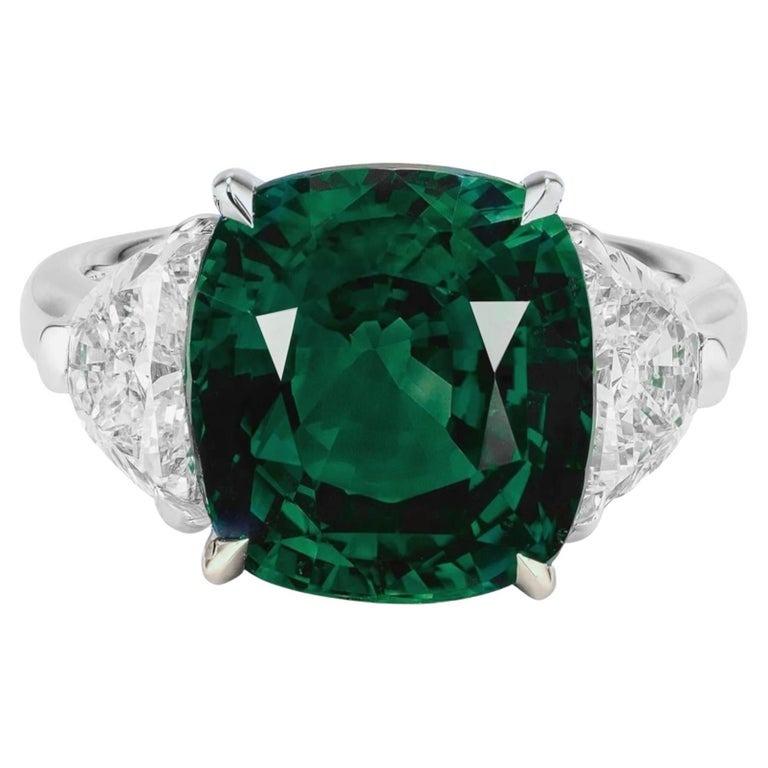 Taglio cuscino Anello con diamante smeraldo colombiano A.I.C. in vendita