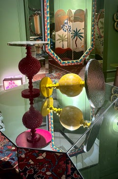 CDW reimagined Funky Fusion Marquetry Wood Side Table with Brass Top - Small