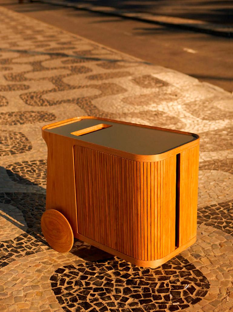 Brazilian CE Bar Rolling Cart in Freijo Wood For Sale