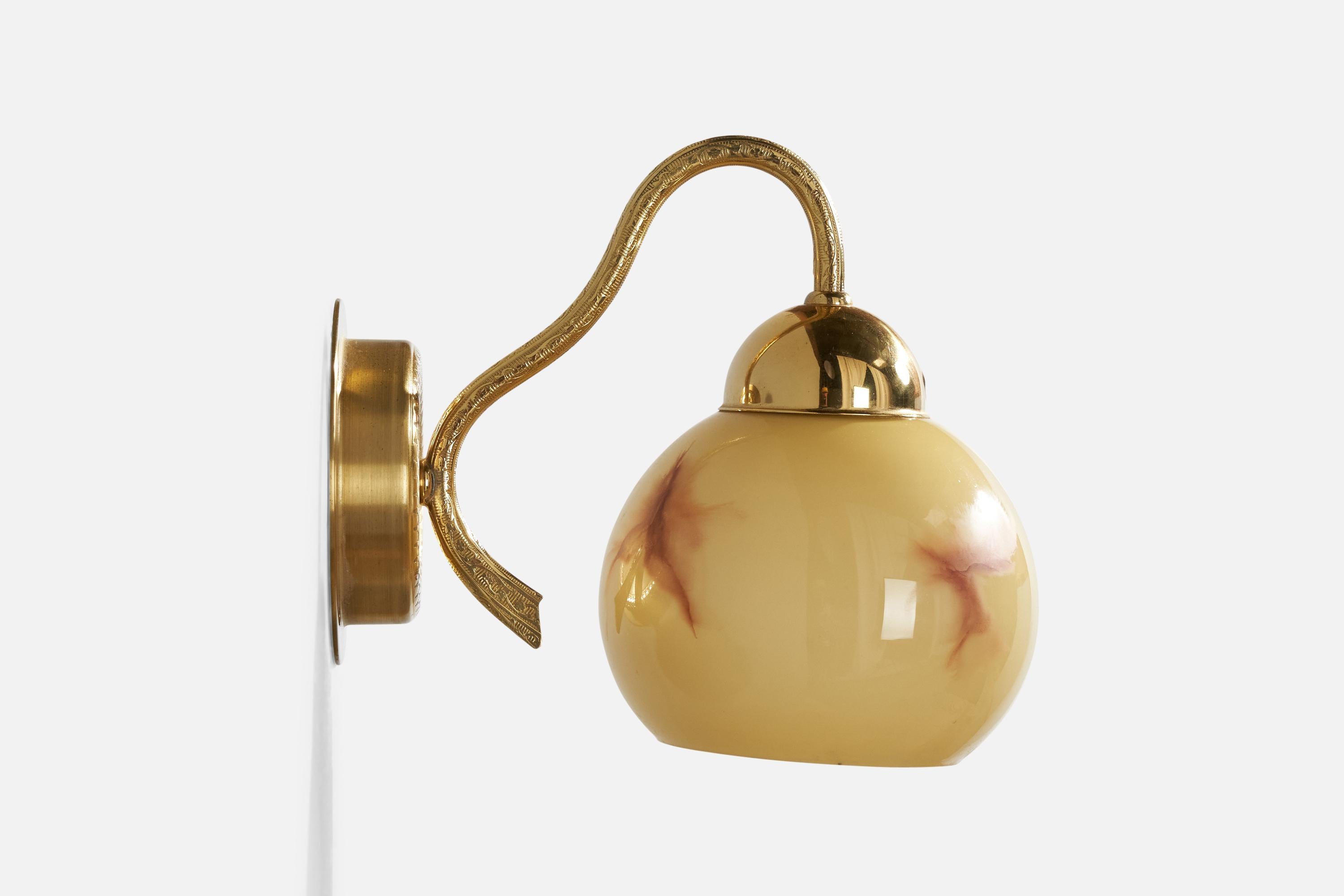 Swedish C.E. Fors, Wall Light, Brass, Glass, Sweden, 1970s For Sale
