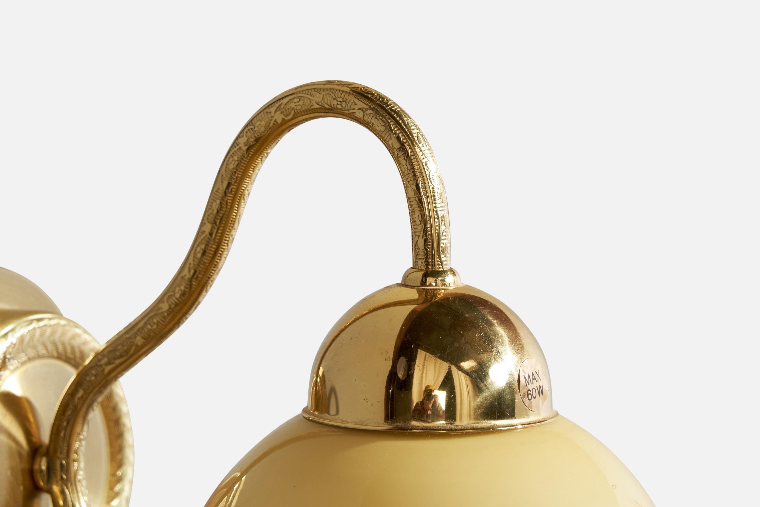 Late 20th Century C.E. Fors, Wall Light, Brass, Glass, Sweden, 1970s For Sale
