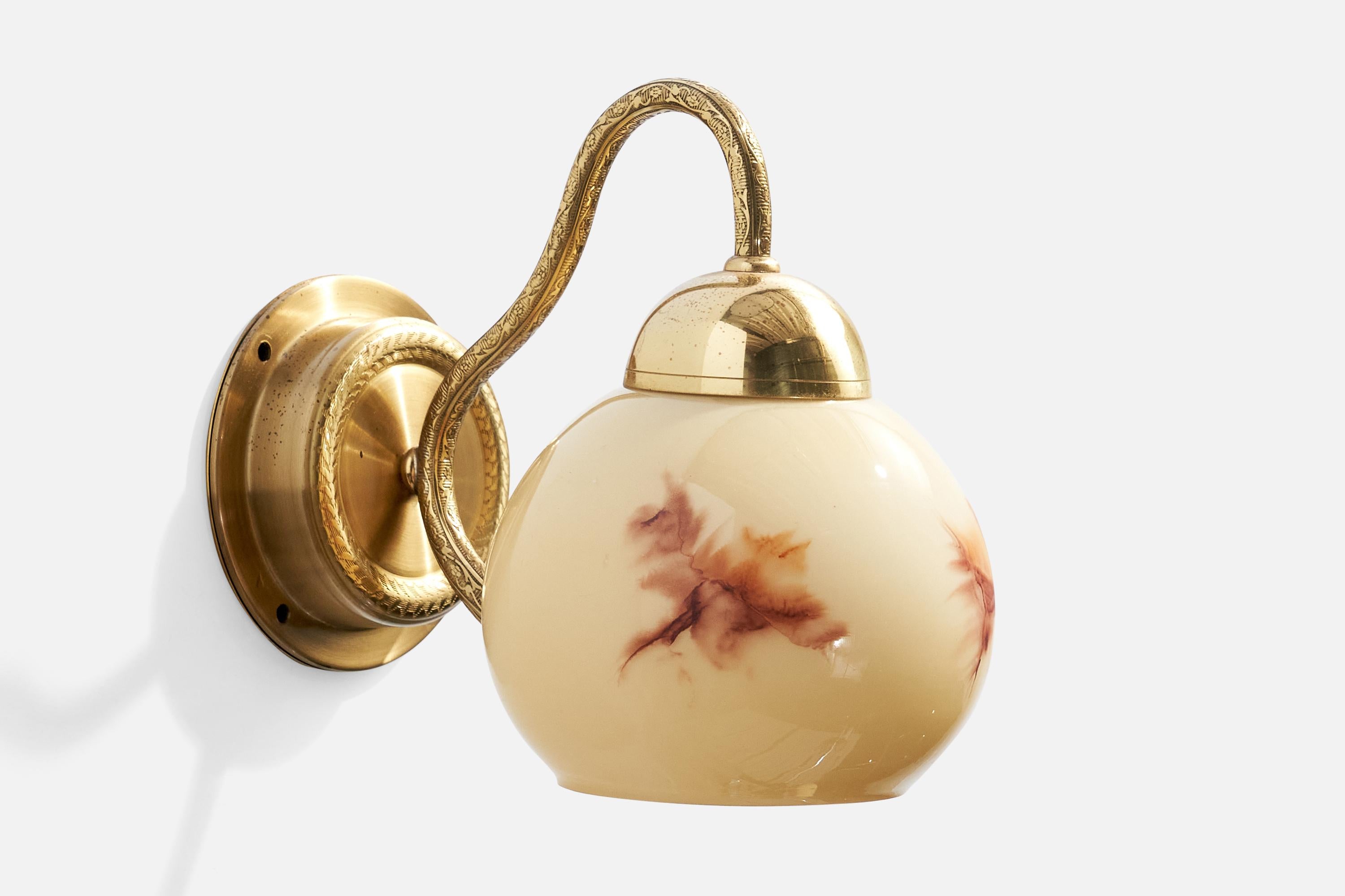 C.E. Fors, Wall Lights, Brass, Glass, Sweden, 1970s In Good Condition For Sale In High Point, NC