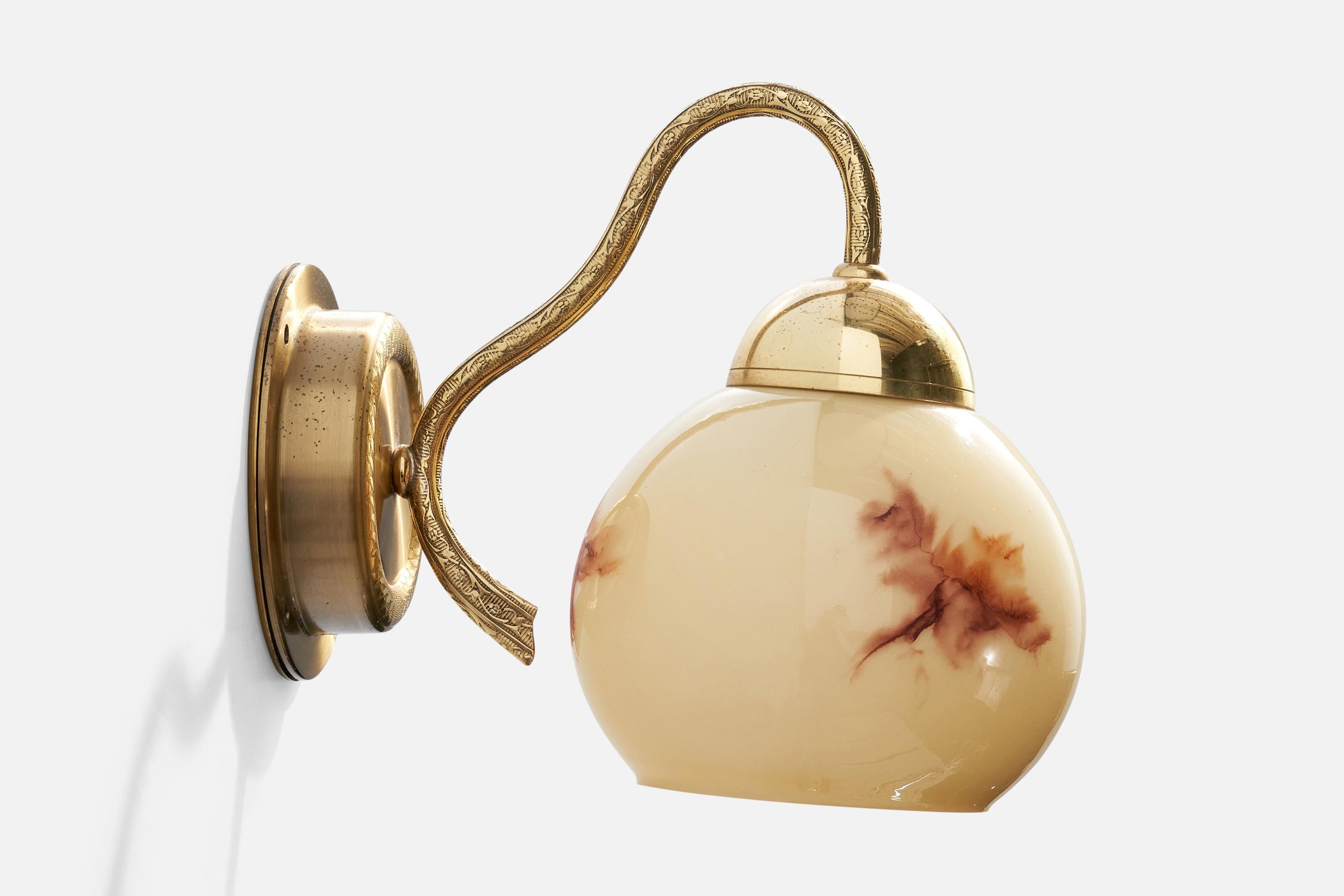 Late 20th Century C.E. Fors, Wall Lights, Brass, Glass, Sweden, 1970s For Sale
