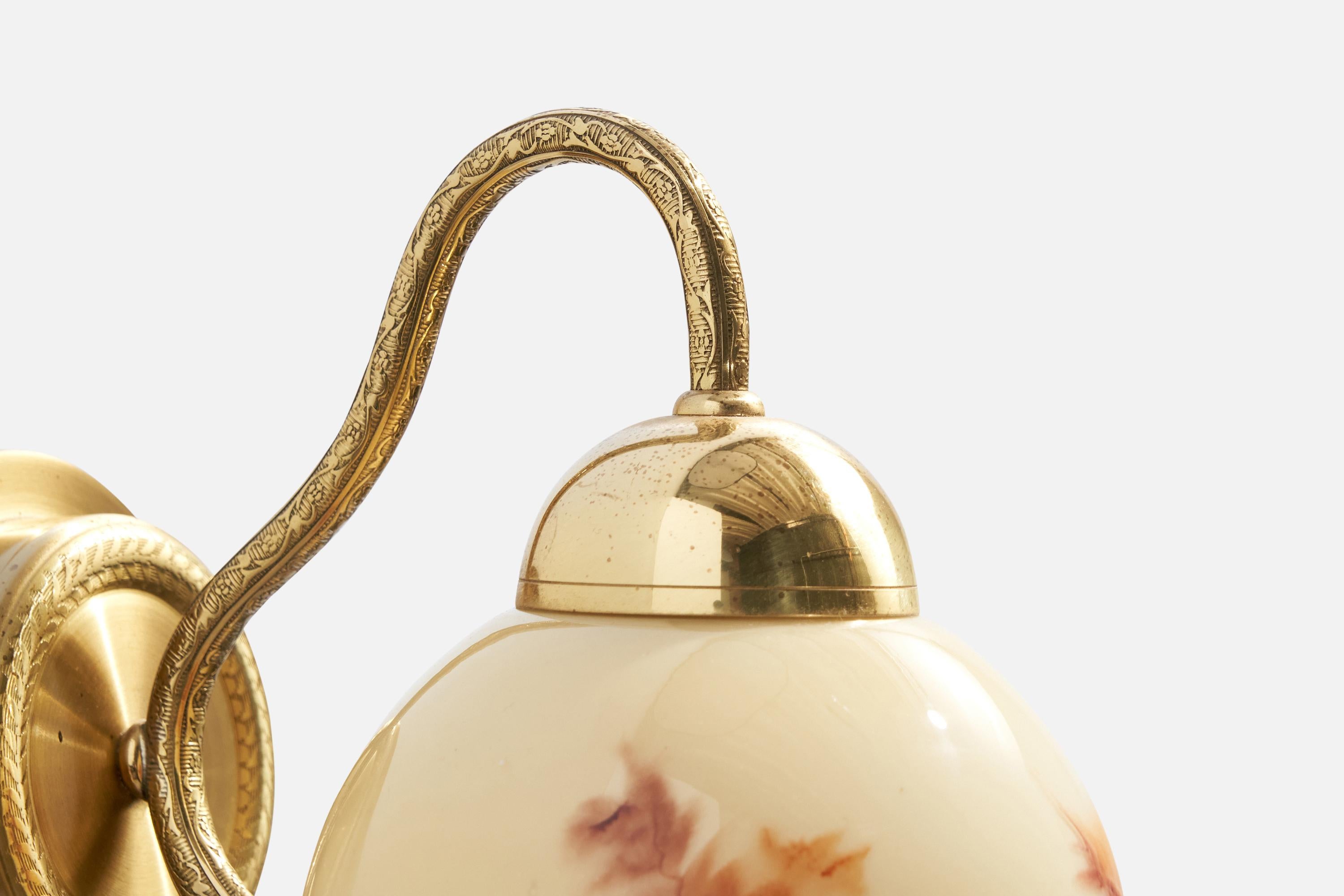 C.E. Fors, Wall Lights, Brass, Glass, Sweden, 1970s For Sale 2