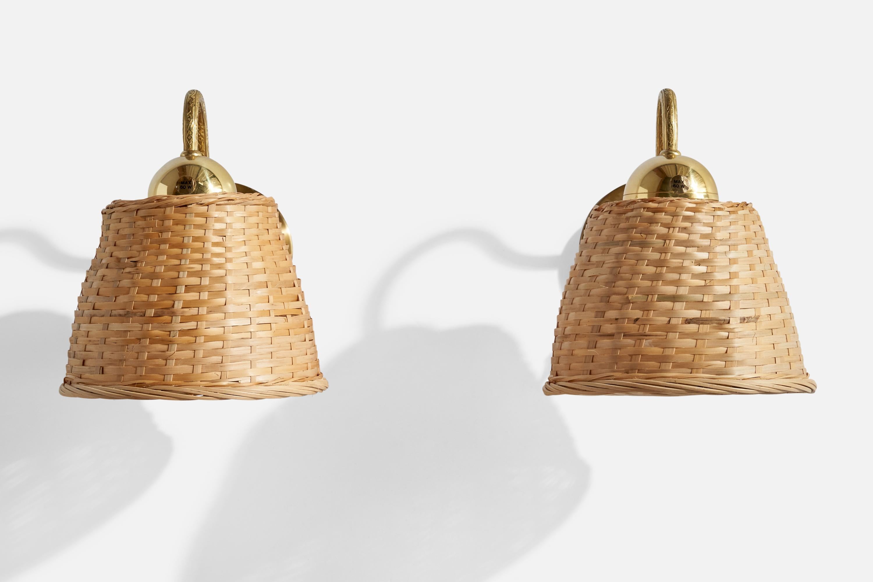 Svedese C.E. Fors, Applique, Ottone, Rattan, Svezia, anni '70 in vendita