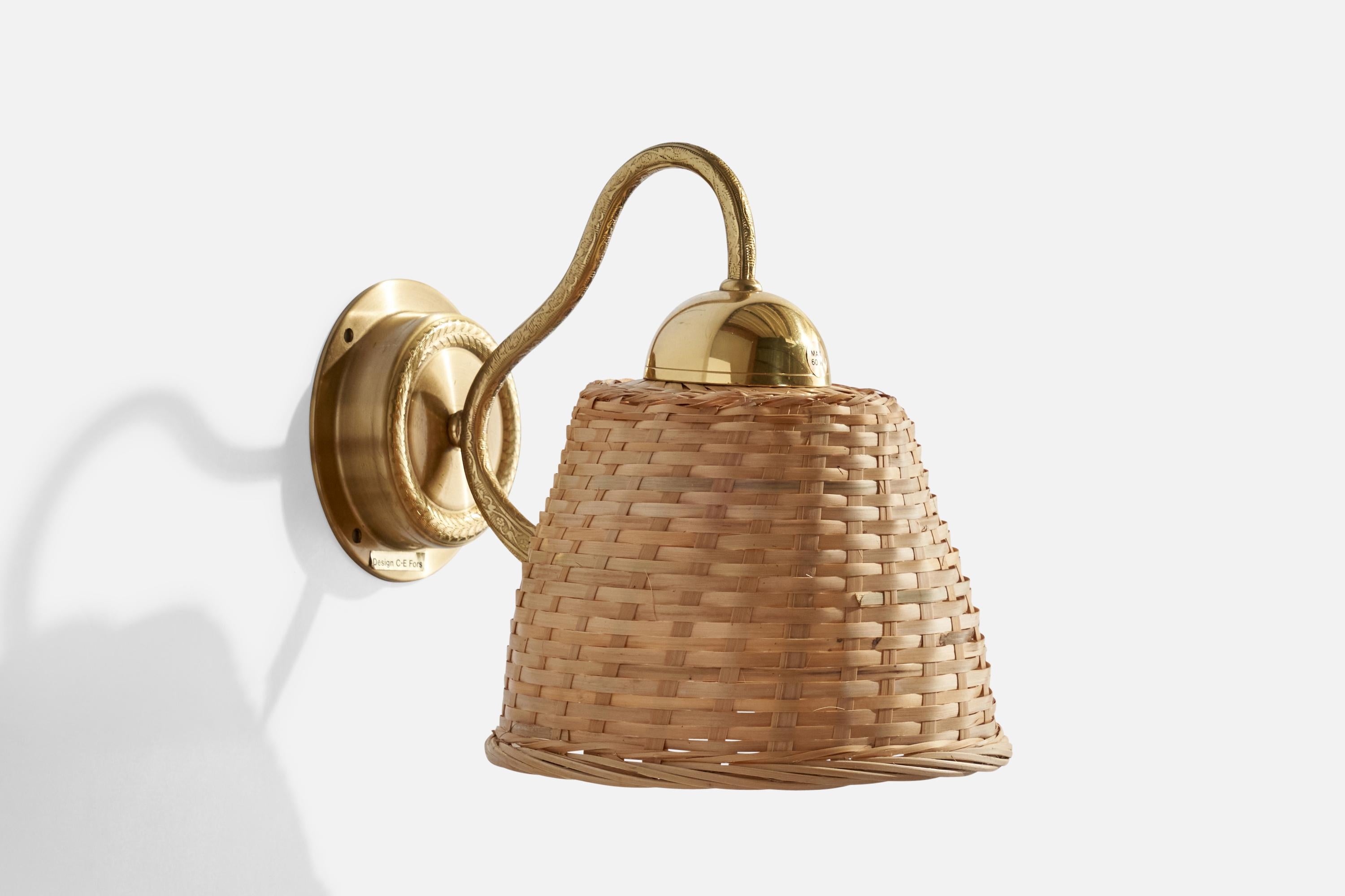 C.E. Fors, Applique, Ottone, Rattan, Svezia, anni '70 In condizioni buone in vendita a High Point, NC