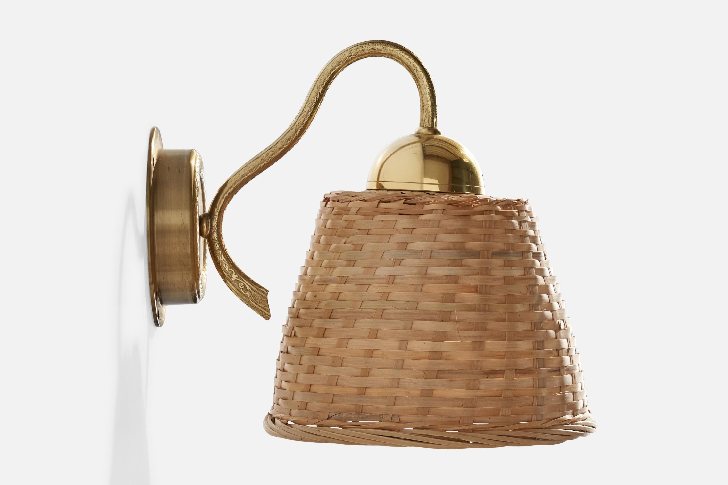 Fine XX secolo C.E. Fors, Applique, Ottone, Rattan, Svezia, anni '70 in vendita