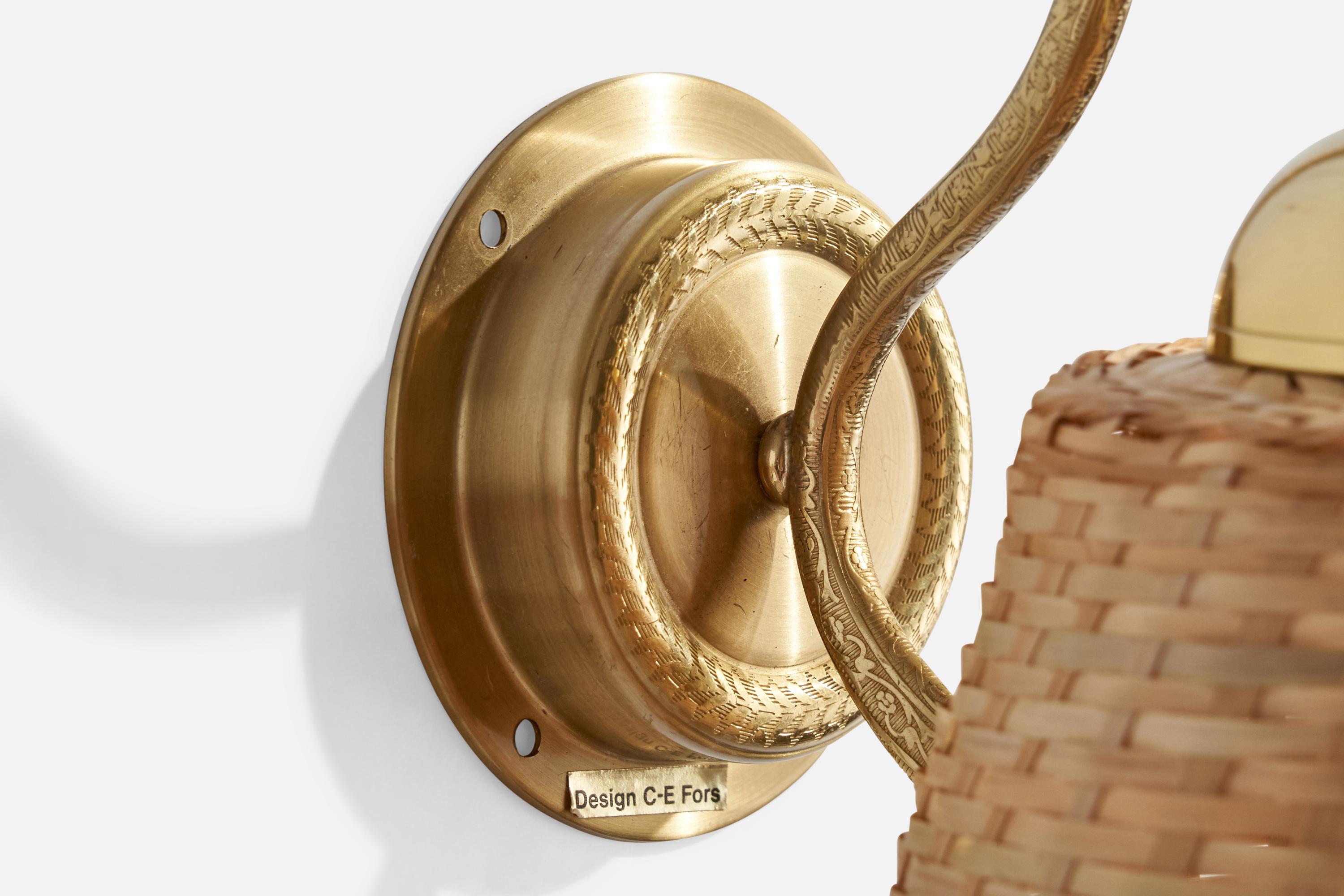 C.E. Fors, Applique, Ottone, Rattan, Svezia, anni '70 in vendita 1