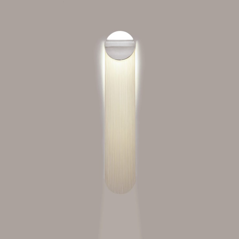 Plated Cé Petite Chrome Wall sconce with Natural White Rayon Fringes by Studio d'Armes For Sale