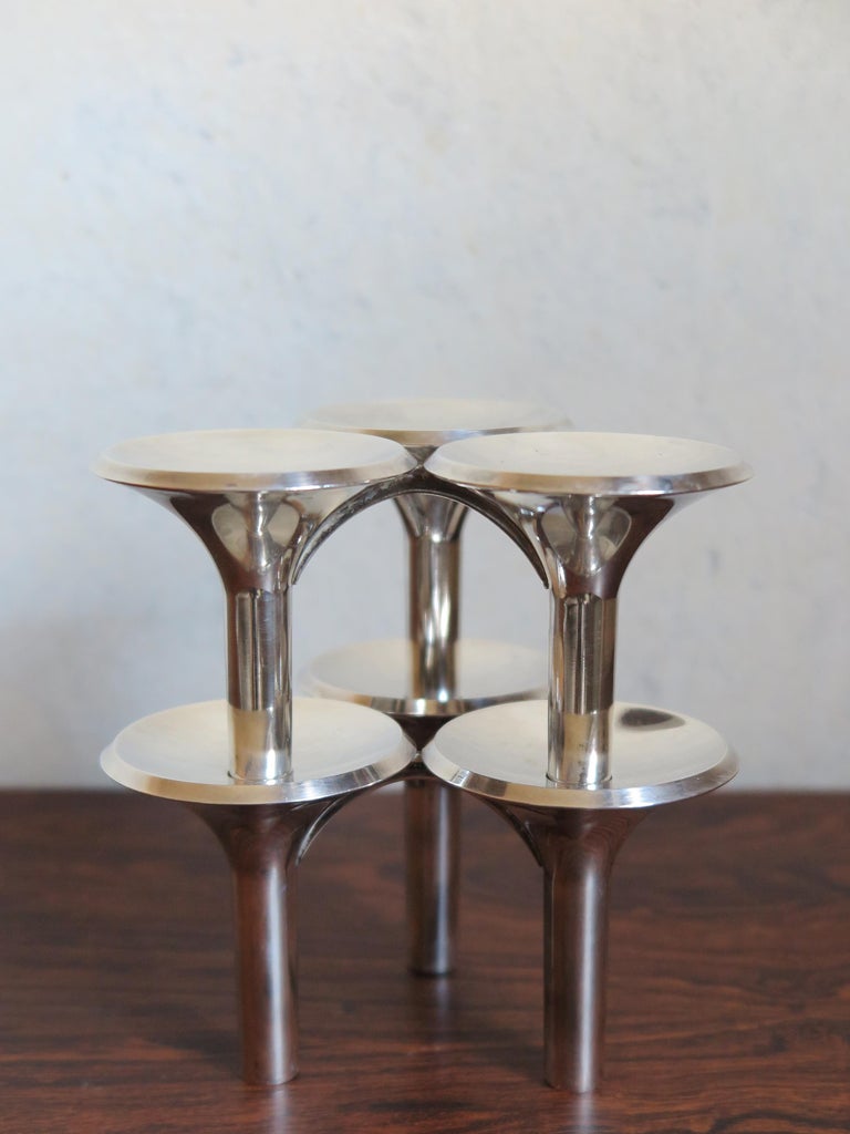 Ceasar Stoffi and Fritz Nagel Silver Plated Candleholders, 1960s For Sale 4