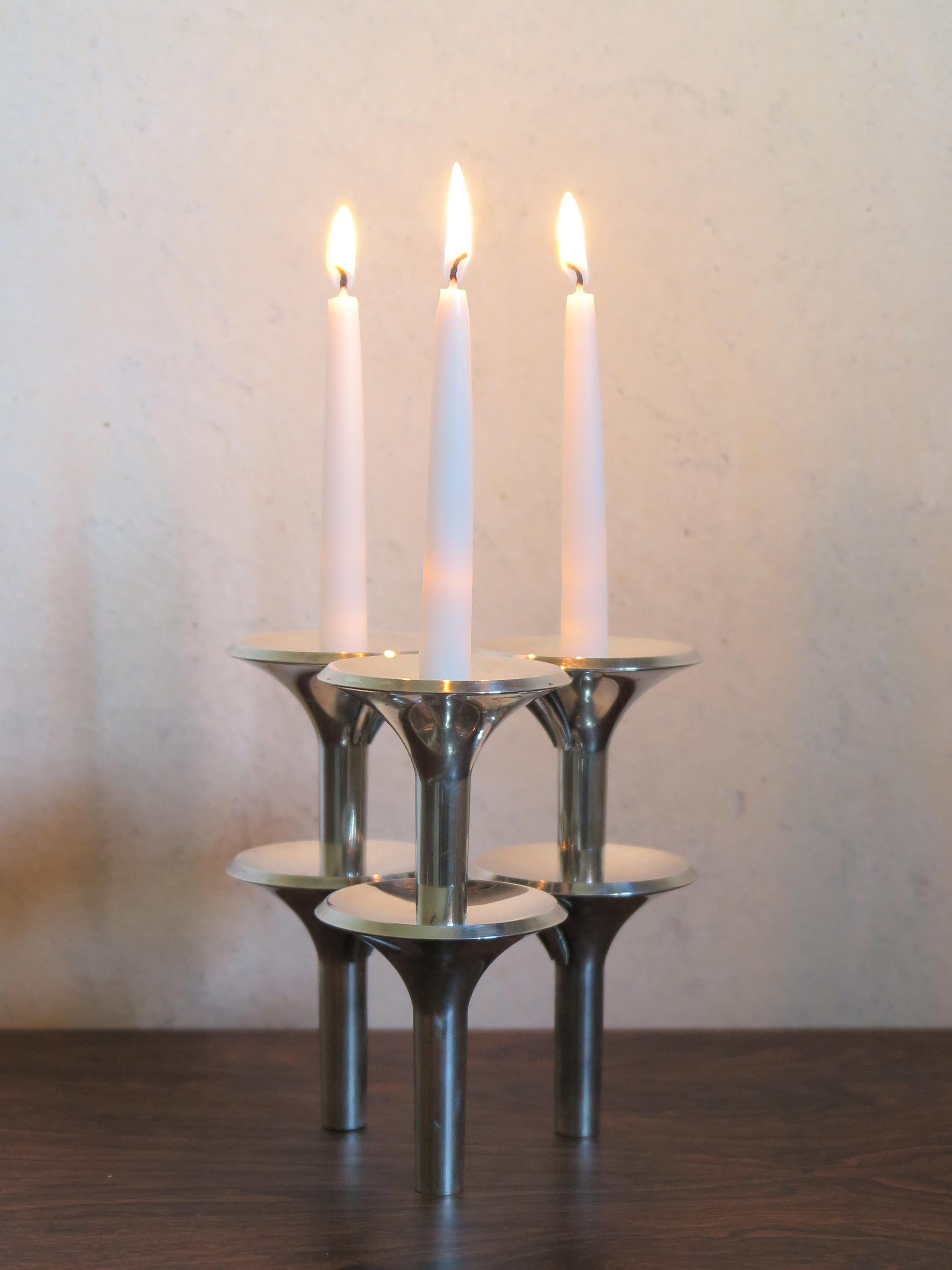 Ceasar Stoffi and Fritz Nagel Silver Plated Candleholders, 1960s In Good Condition For Sale In Reggio Emilia, IT