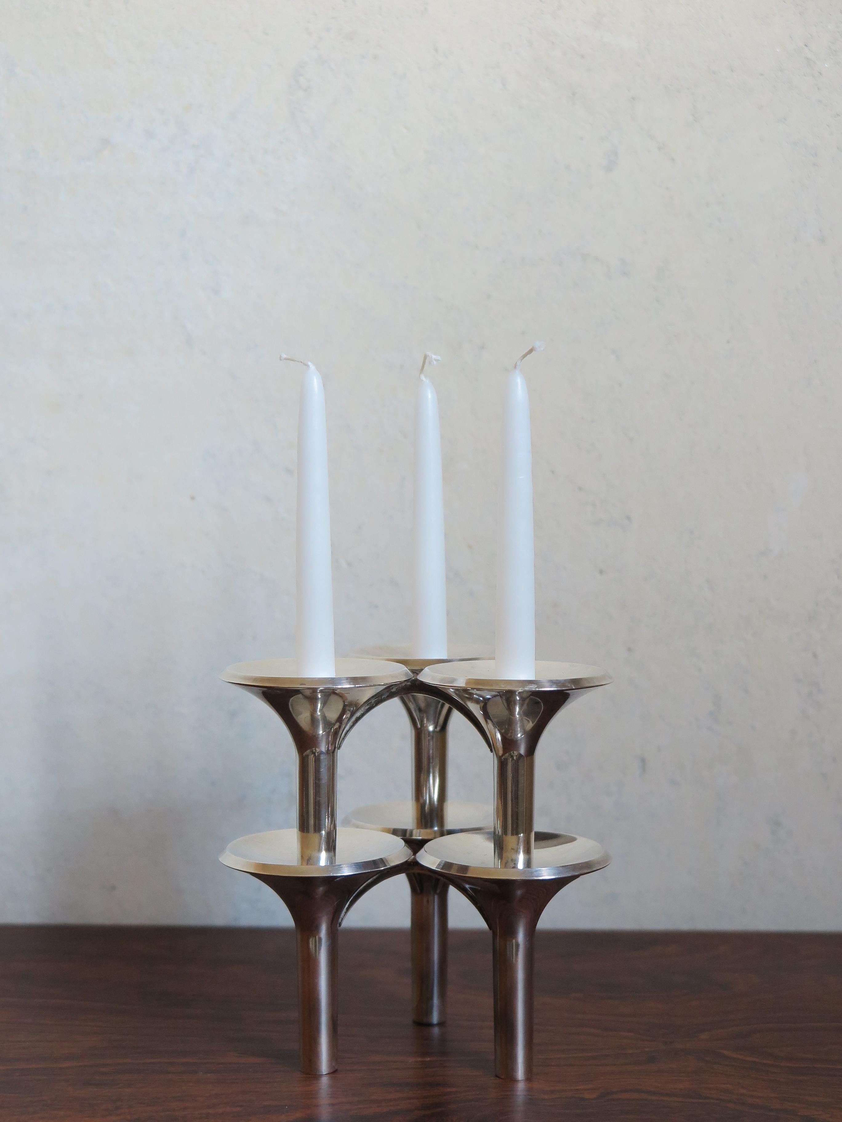 Mid-17th Century Ceasar Stoffi and Fritz Nagel Silver Plated Candleholders, 1960s For Sale
