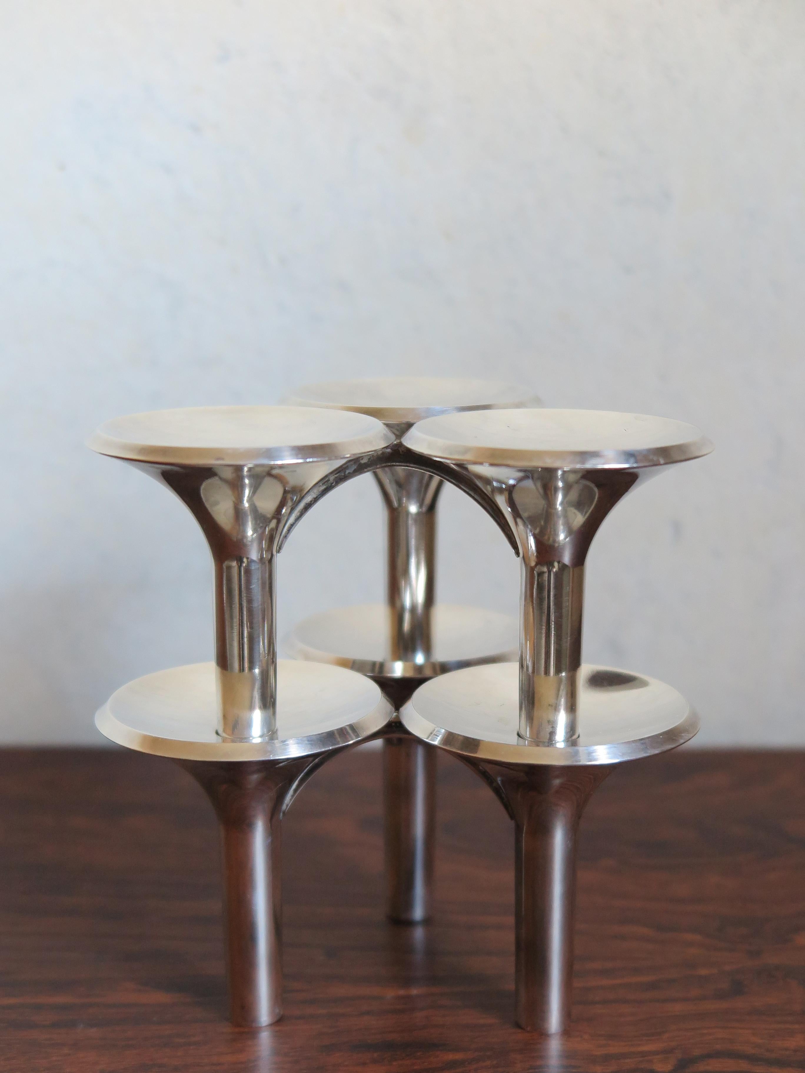 Ceasar Stoffi e Fritz Nagel Candleholders for BMF in Chromed Metal, 1960s For Sale 2