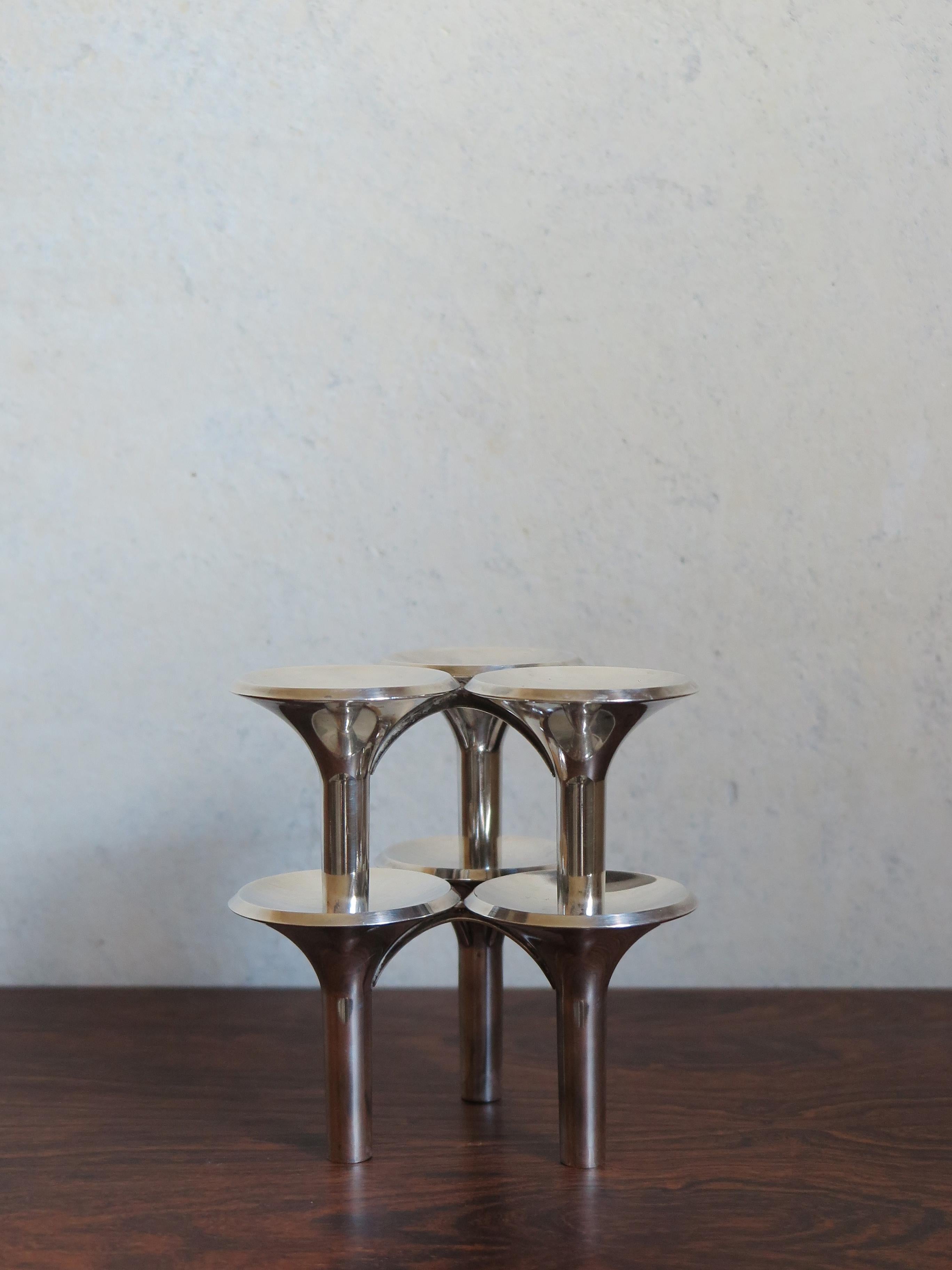 German Ceasar Stoffi e Fritz Nagel Candleholders for BMF in Chromed Metal, 1960s For Sale