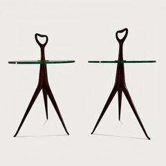 Ceasare Lacca Pair of Tripod Side Tables with Glass top circa 1950