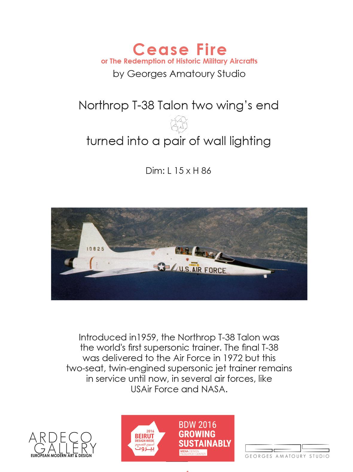 Modern Cease Fire Wall Lamp, Repurposed Northrop T-38 Talon, Pair of Wing Ends