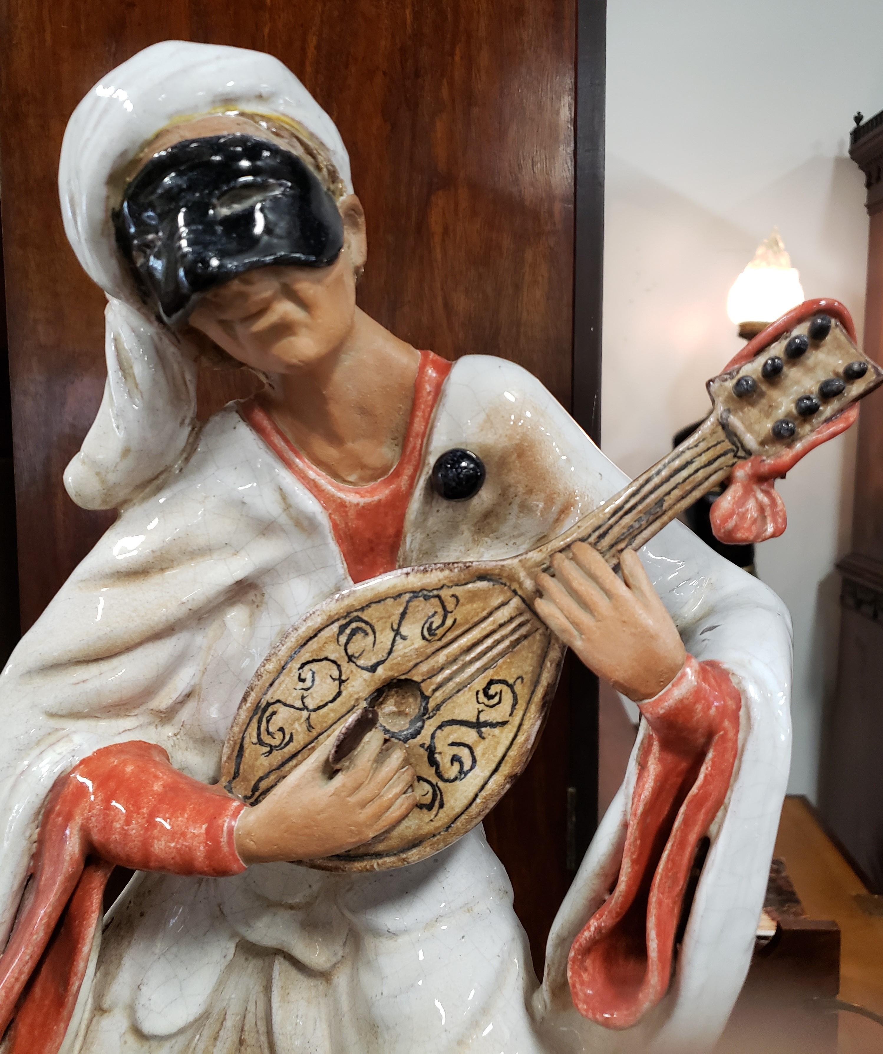 Ceccarelli Italian ceramic hand painted Pulcinella statue from the Amalfi Coast.