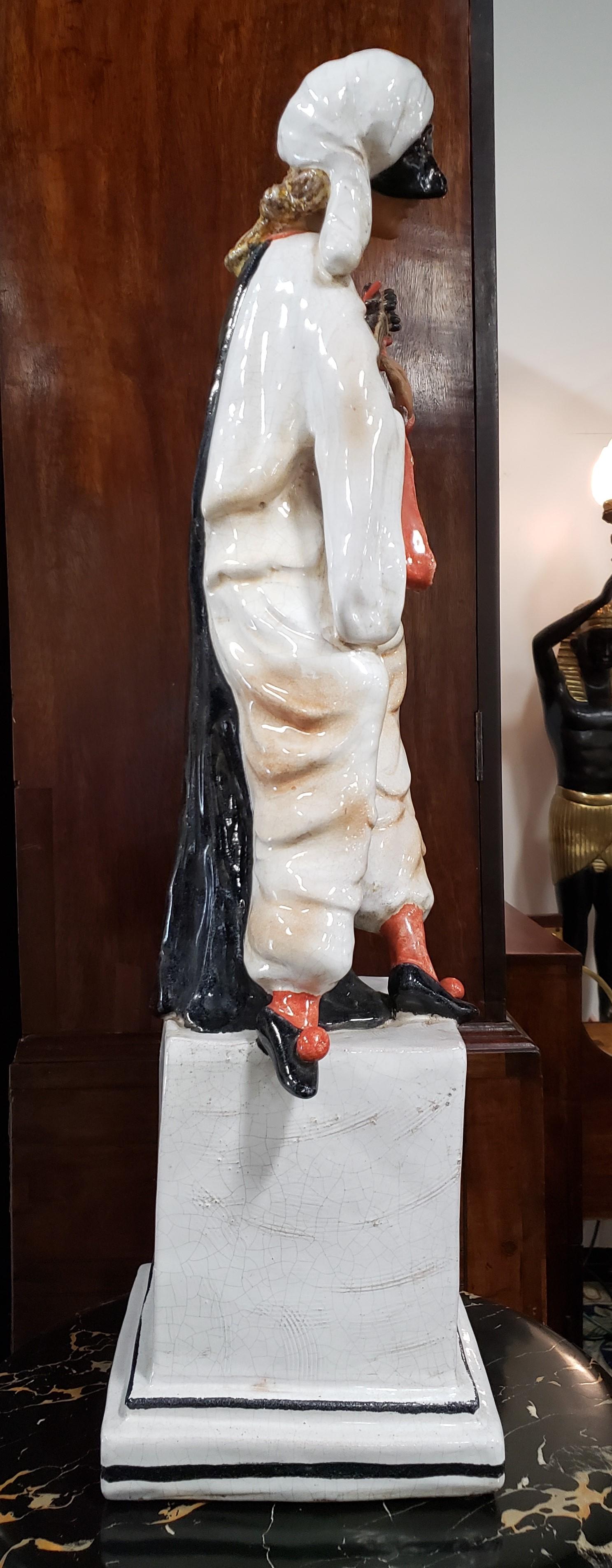 Ceccarelli, Italian Ceramic Pulcinella Statue In Good Condition In Pawleys Island, SC
