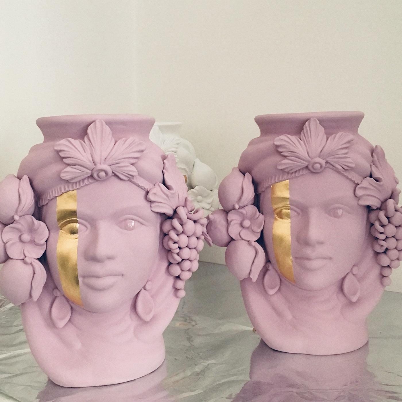 Gold Leaf Cecì Pink Vase by Stefania Boemi For Sale