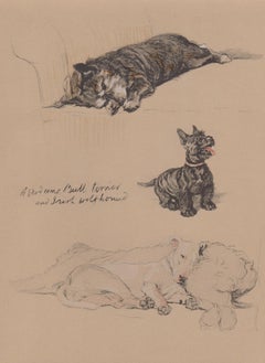 Aberdeens, Bull Terrier and Irish Wolfhound, Cecil Aldin 1930s  dog lithograph
