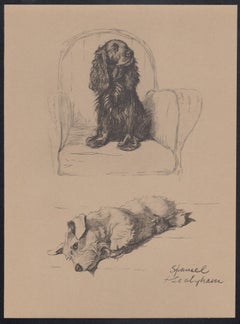 Spaniel and Sealyham, Cecil Aldin 1930s puppy dog lithograph