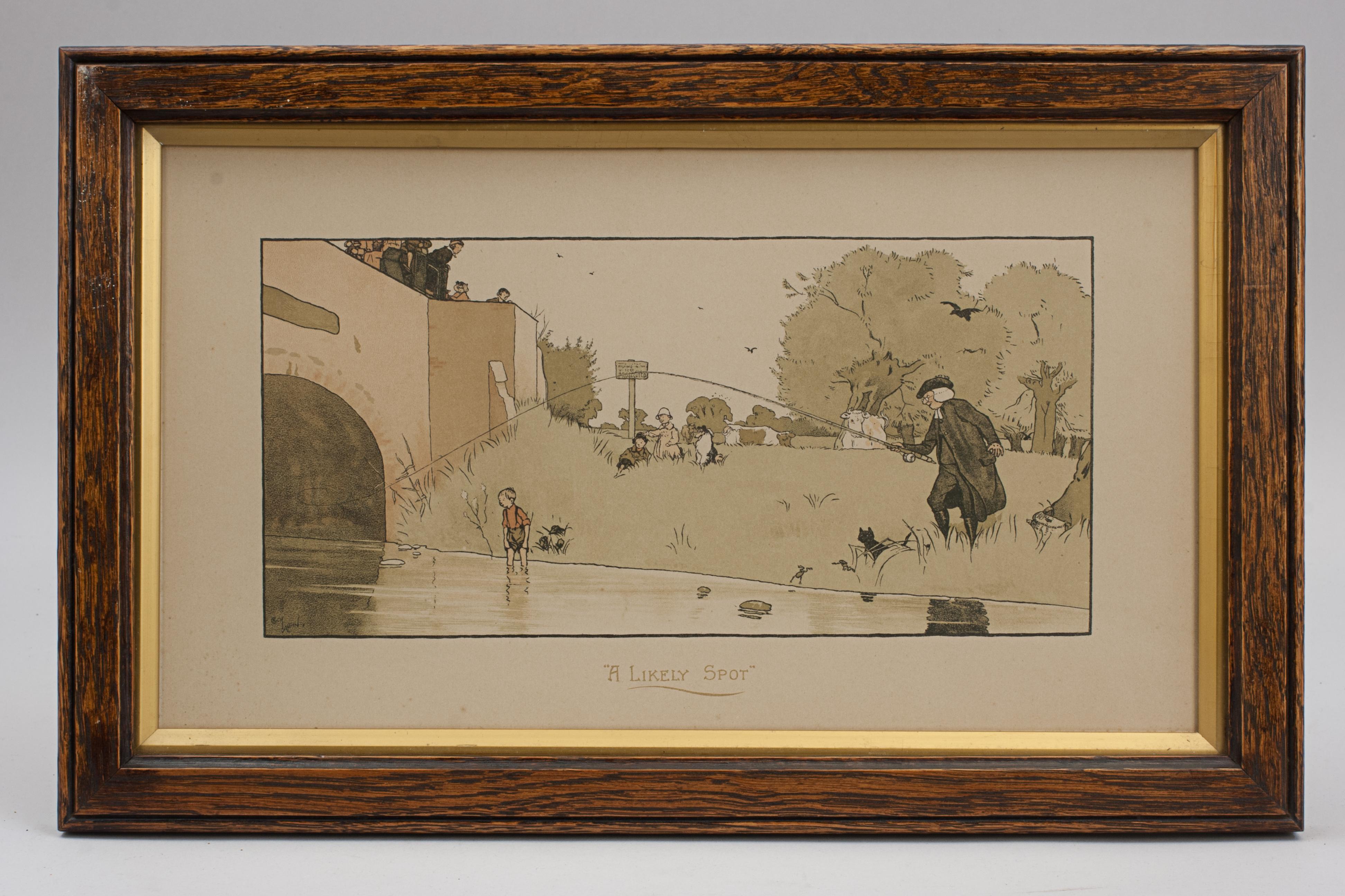 Sporting Art Cecil Aldin Fishing Print, a Likely Spot For Sale