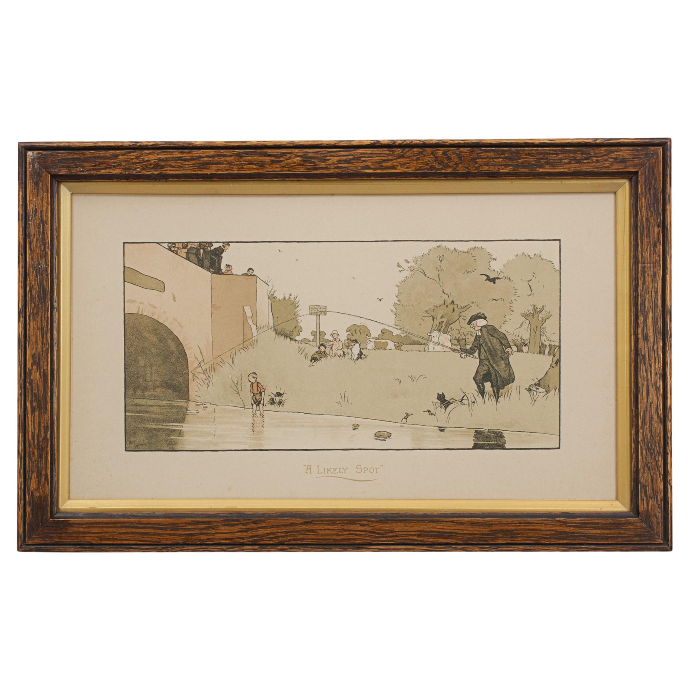 Cecil Aldin Fishing Print, a Likely Spot For Sale