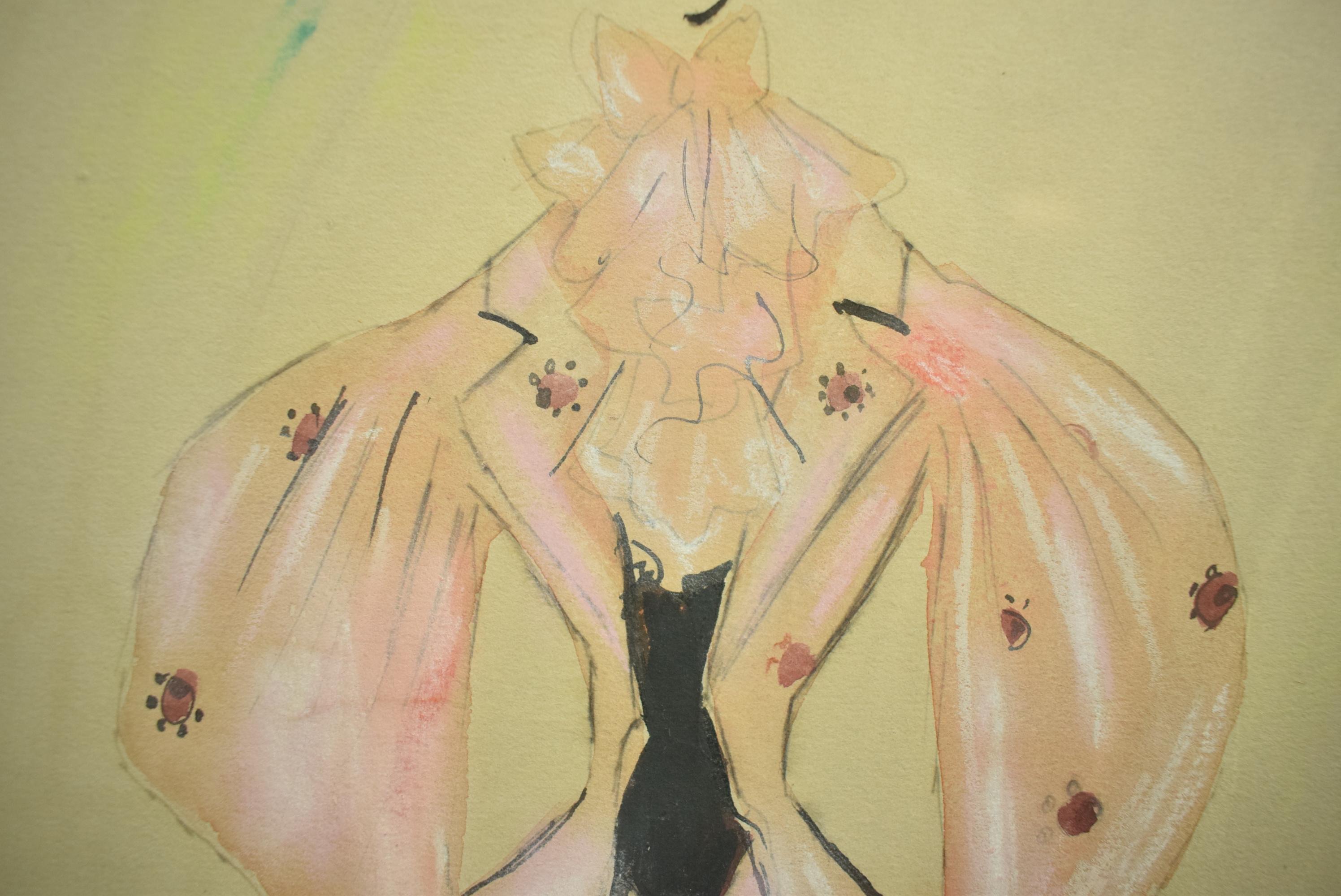 The Second Mrs Tanqueray Act III 1950 Haymarket Theatre Costume Watercolour by C For Sale 2