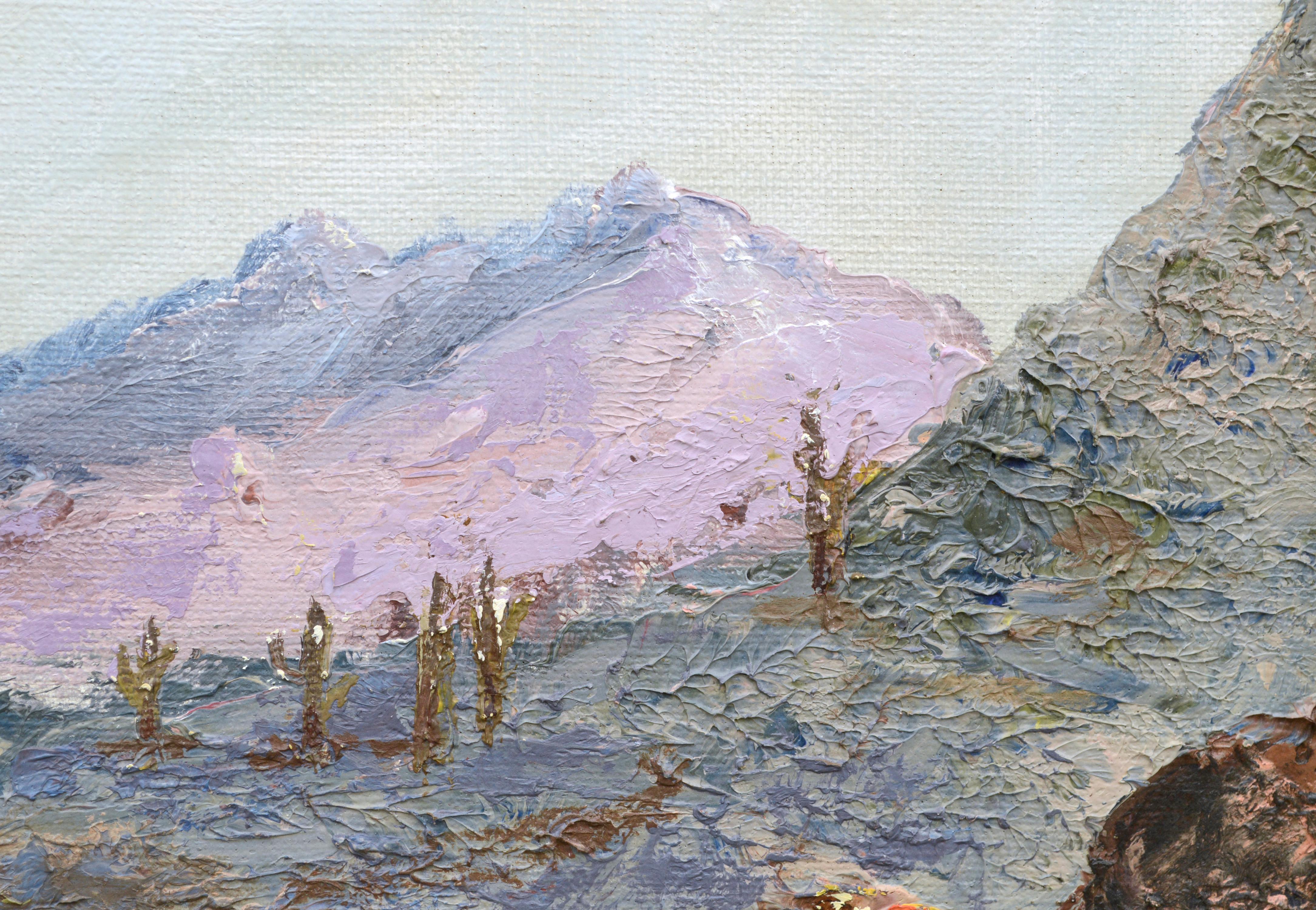 Paisaje montañoso desértico al óleo sobre lienzo - Painting impresionista estadounidense de Cecil C. Hunter