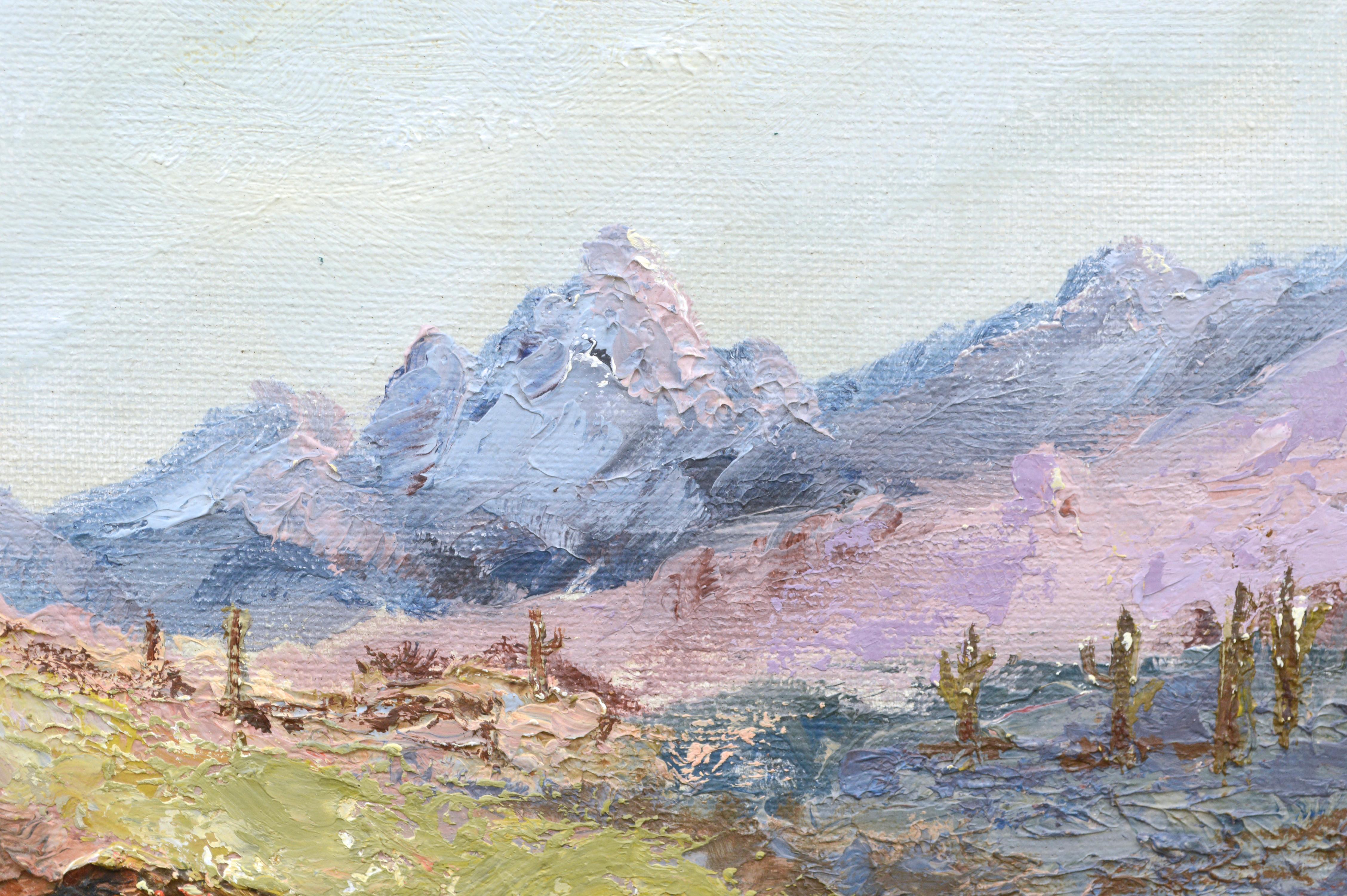Paisaje montañoso desértico al óleo sobre lienzo - Landscape Painting Marrón de Cecil C. Hunter