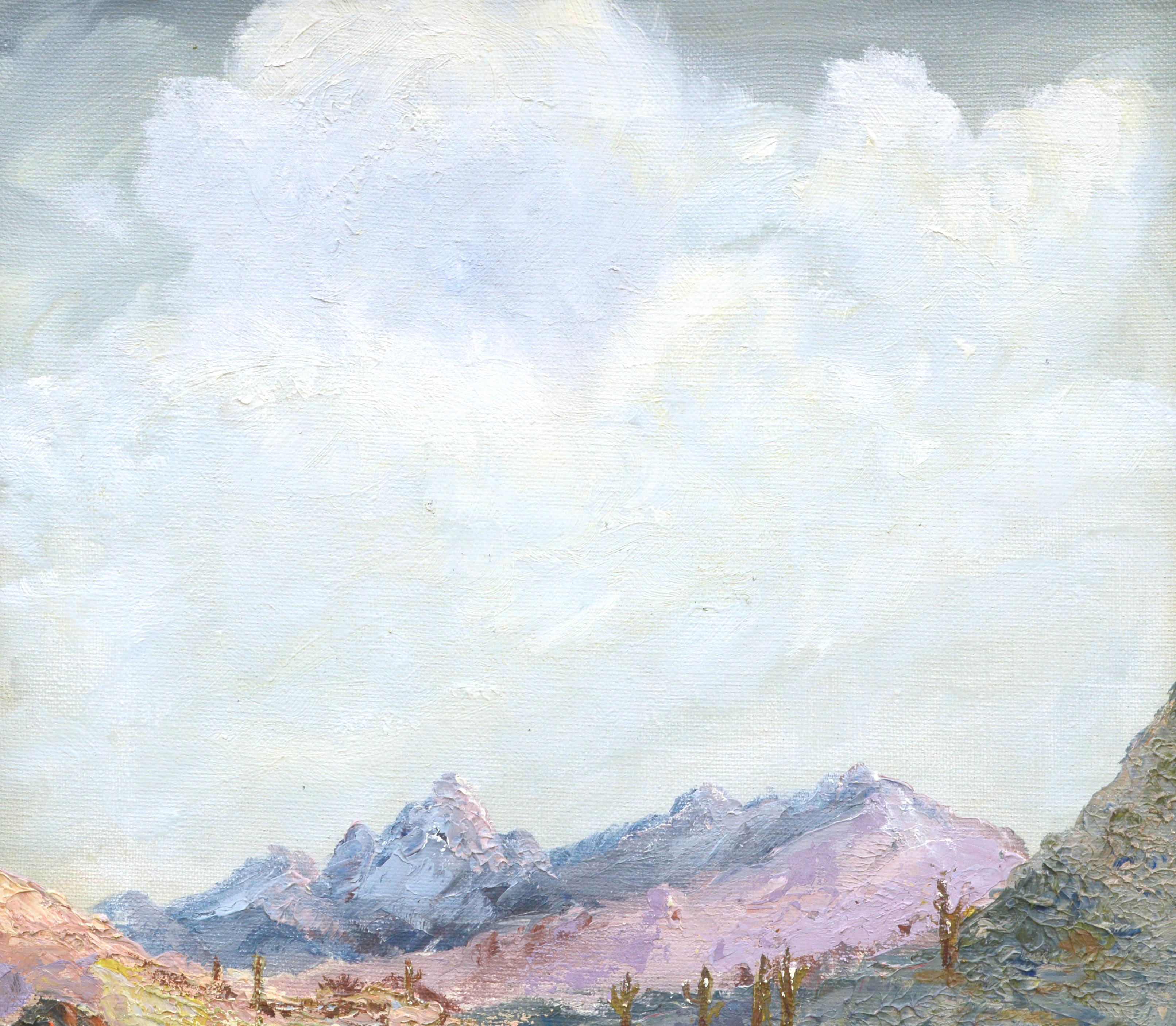 Paisaje montañoso desértico al óleo sobre lienzo en venta 1