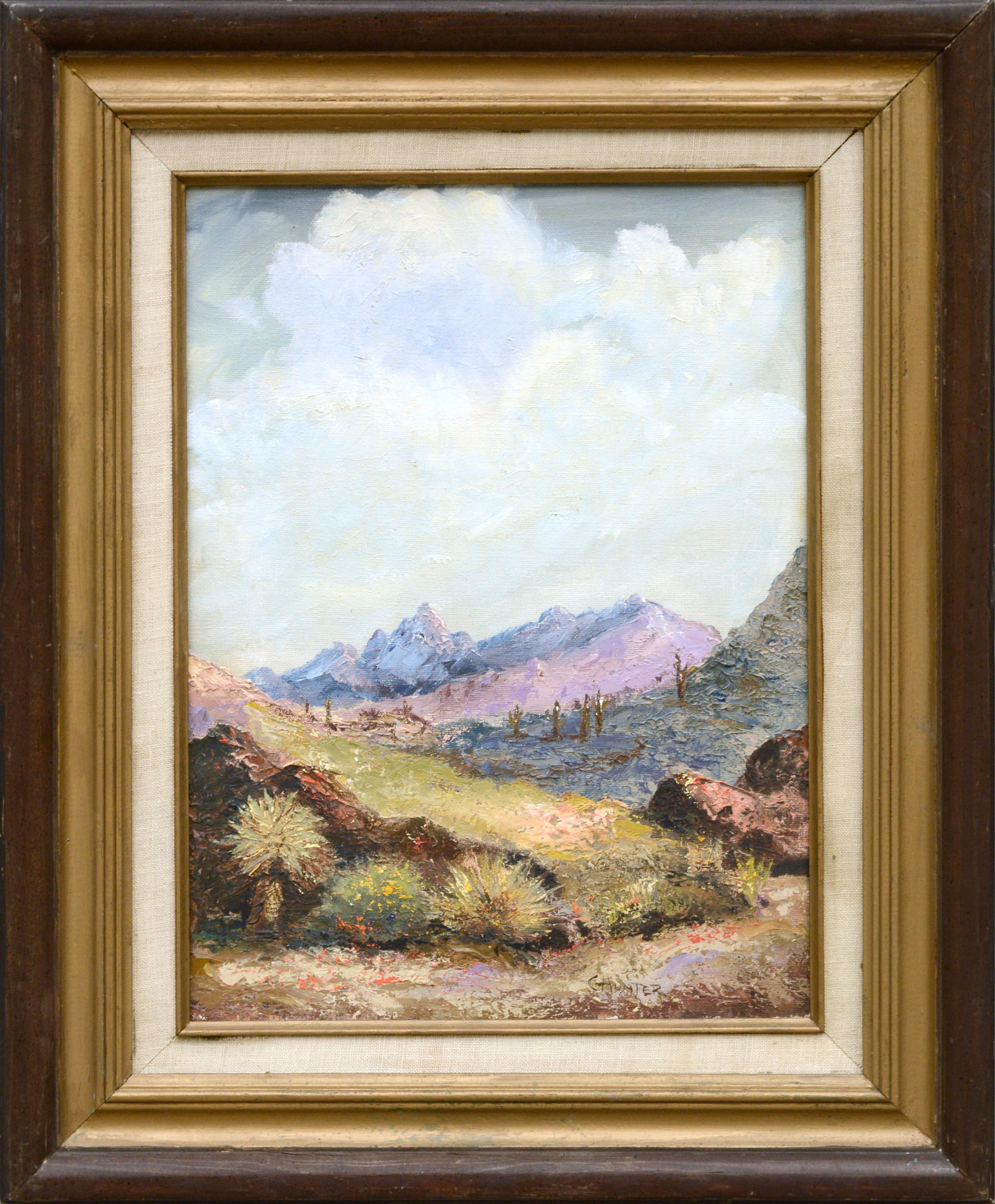 Paisaje montañoso desértico al óleo sobre lienzo