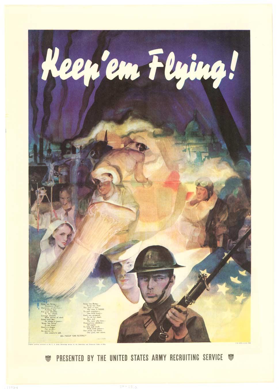 Cecil Calvert Beall Figurative Print - Original "Keep 'em Flying!" vintage poster, 1941